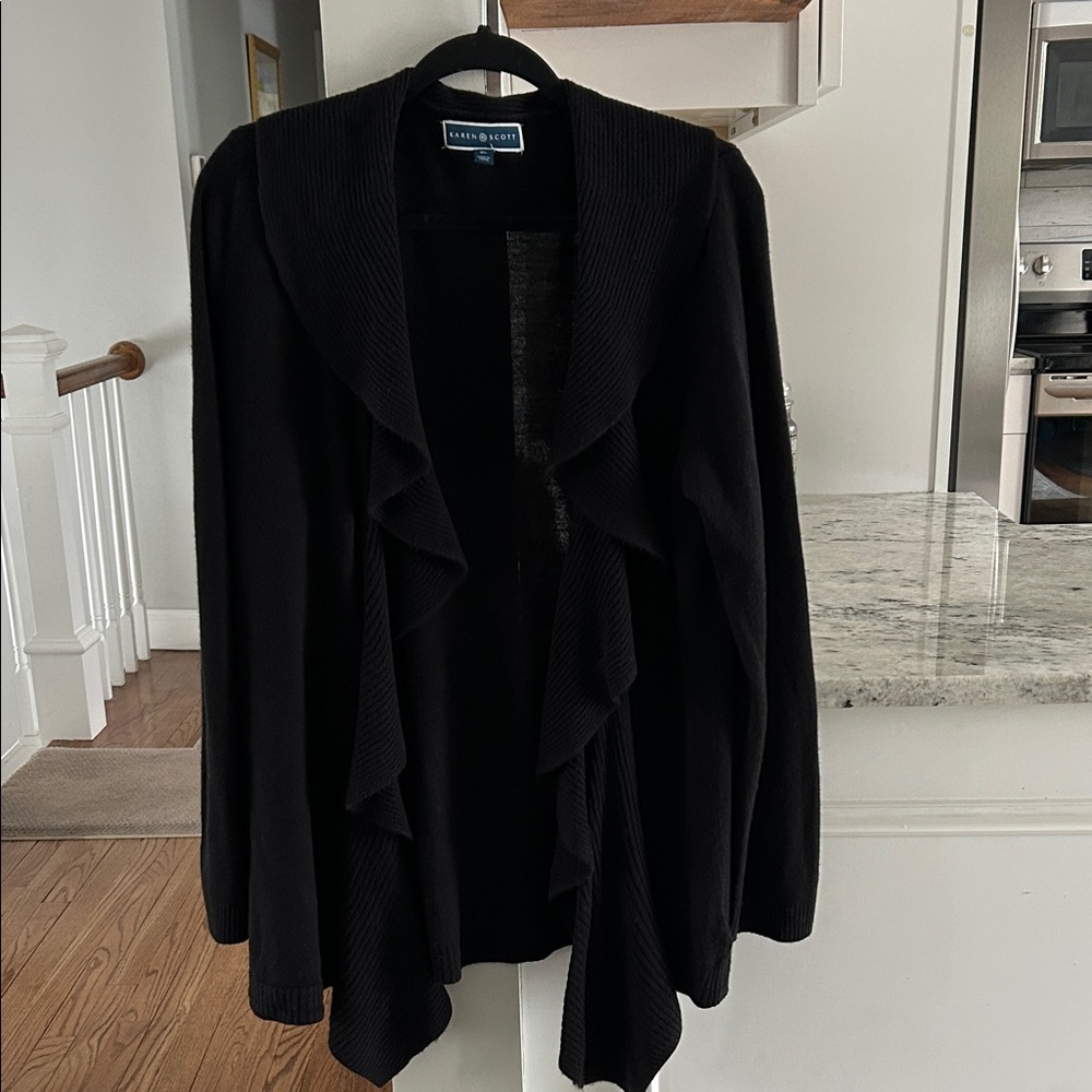 Karen Scott Black Ruffled Cardigan